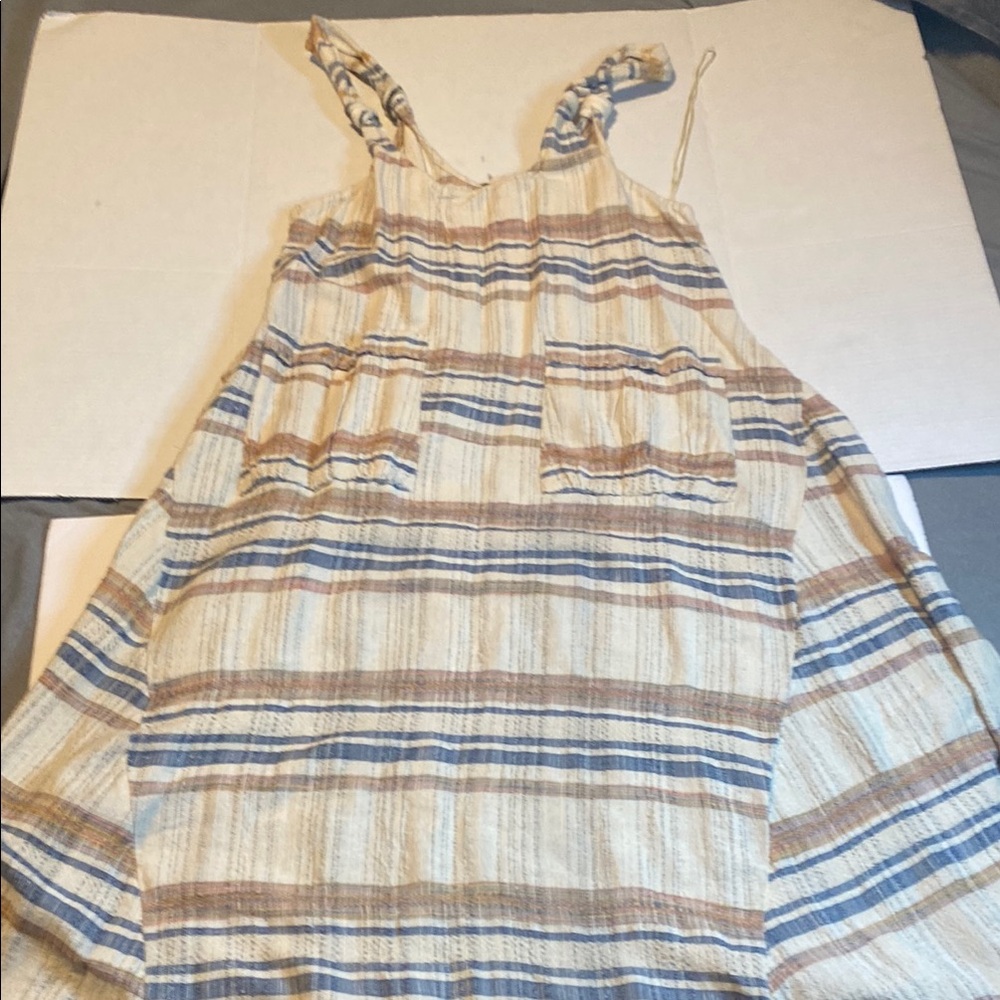 Free People Tan and Blue Spaghetti Strap Sundress